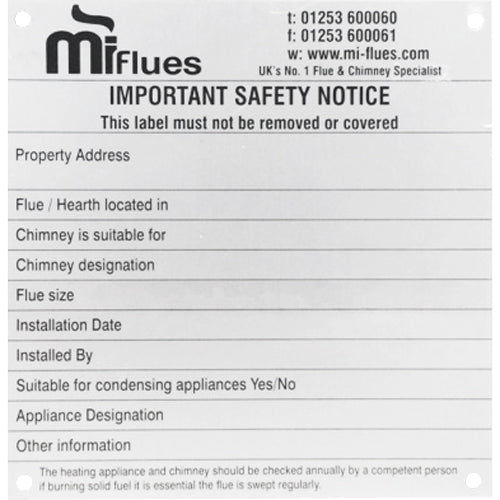 Chimney Notice Plate