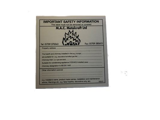 Chimney / Flue Data Plate
