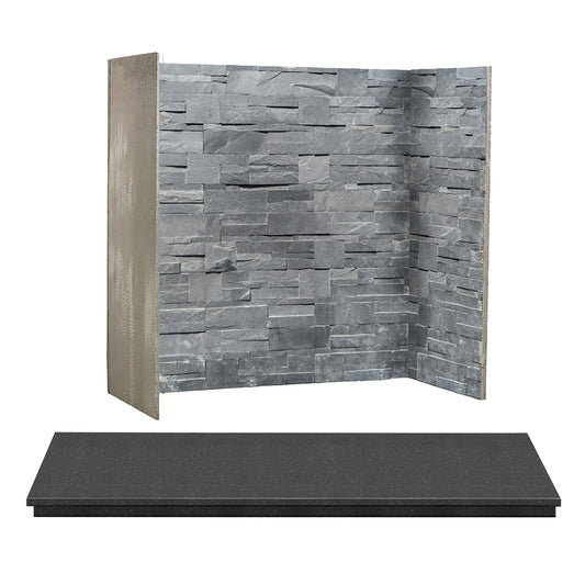 Mac Panel & 54" Hearth Set Honed Granite/ Black Block Slate