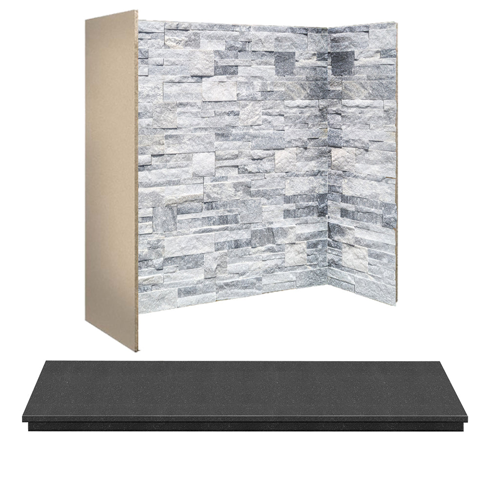 Mac Panel & 54" Hearth Set Honed Granite/ Silver White Block