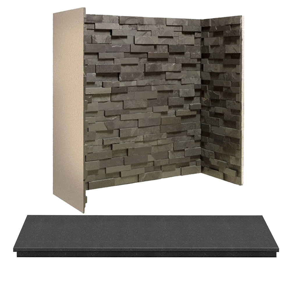 Mac Panel & 54" Hearth Set Honed Granite/ Black Split Face