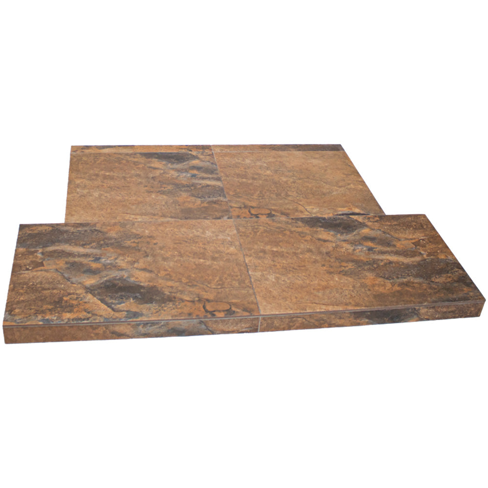 Mocha Riven Slate Effect Tiled Hearth 48c15